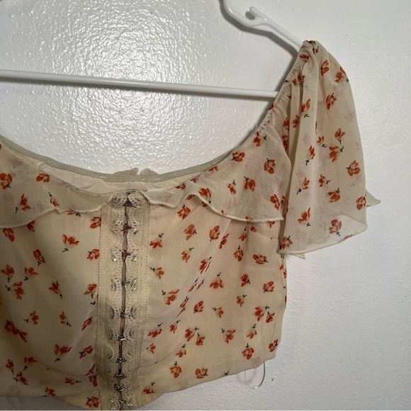 Fanco Off Shoulder Crop Top Cream Orange Floral - Picture 4 of 11